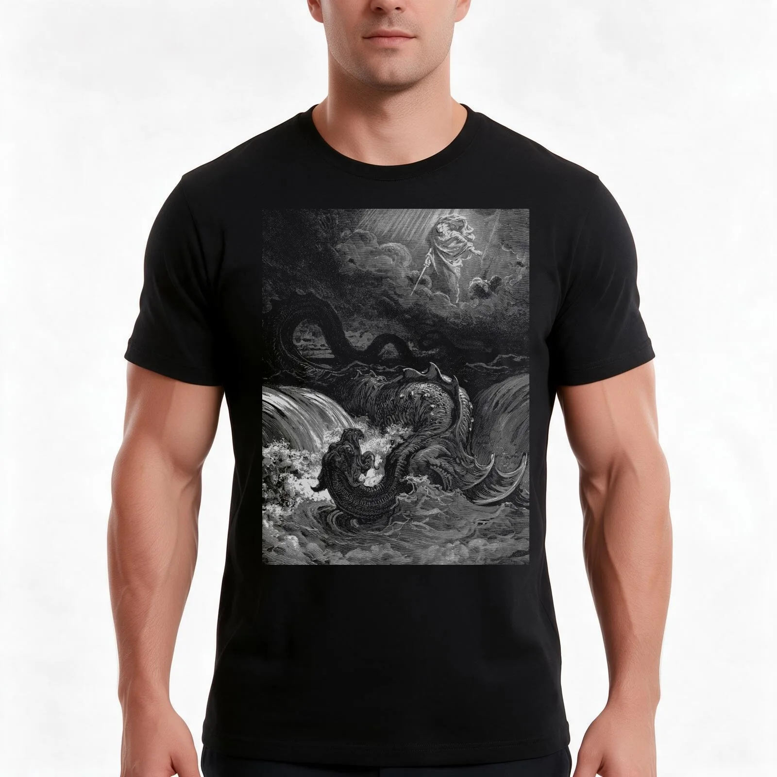 LEVIATHAN-Gustave Dorè T-Shirt, Summer Casual Cotton Tee, Oversized Streetwear Tops, Vintage Graphic Print, Unisex Men Women