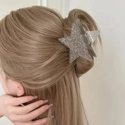 Y2k Large Five-Pointed Star Hair Clip Claw Fashion Shiny Sliver Pentagram Headdress Acrylic Shark Clip Women Hair Accessories