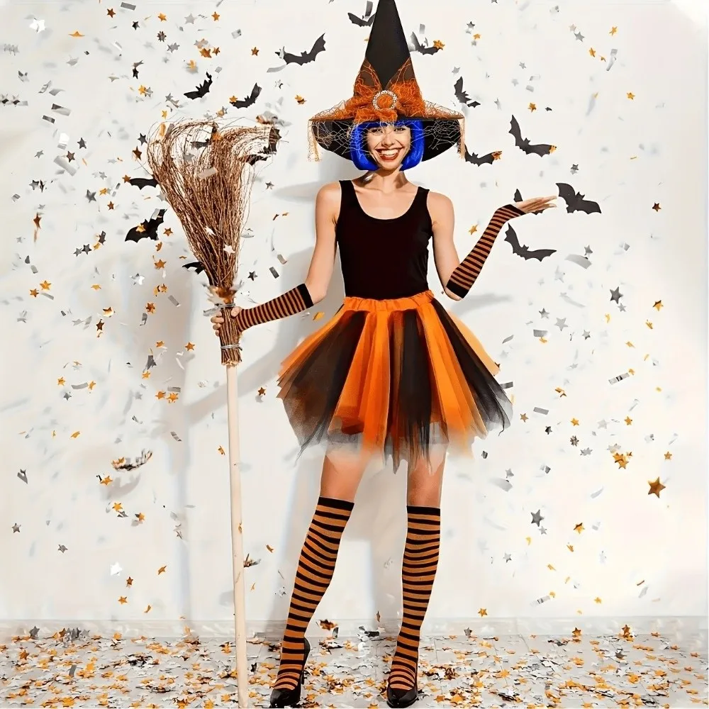 Striped Socks Witch Tutu Skirt Set Fancy Dress Party Halloween Witch Costume Outfit Wizard Cosplay Set Halloween Party 2
