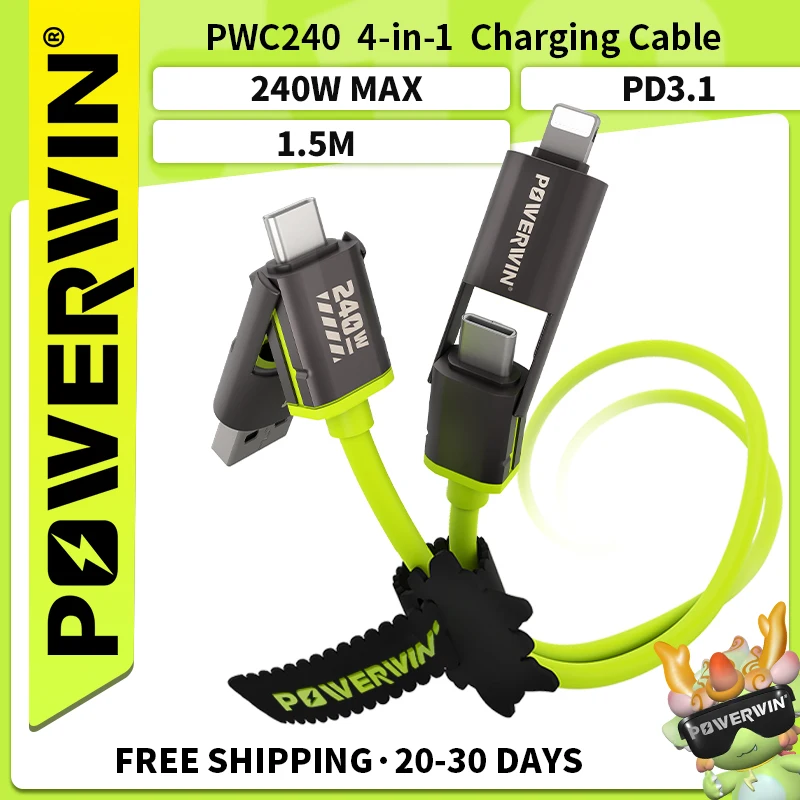 

POWERWIN PWC240 240W 4 in1 Fast Charging Data Cable Cord Type C Multi Port Quick Charge Wire Line