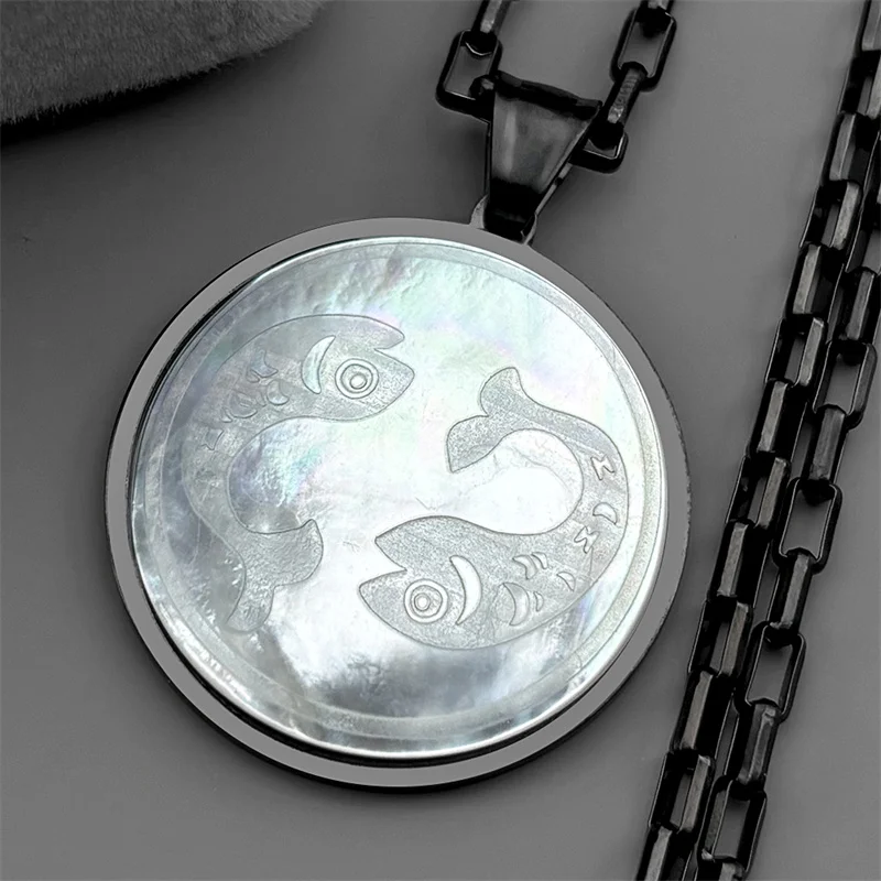 

Double Fish Pisces 12 Constellation Pendant Necklace For Women Men Stainless Steel Shell Zodiac Sign Fashion Chain Jewelry Gift