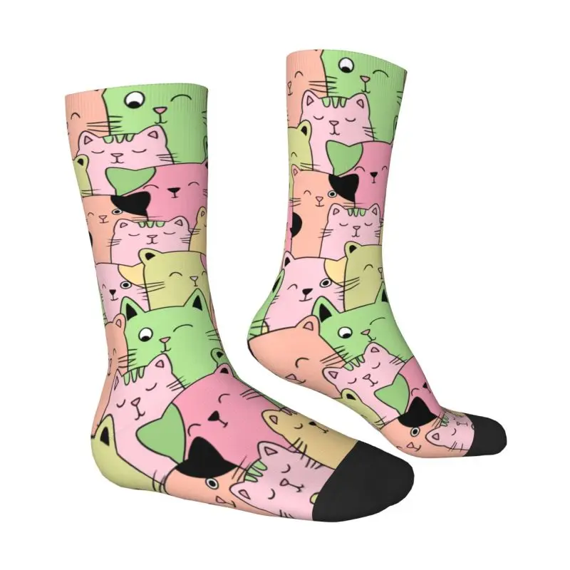 Fun Mens Kawai Cats Dress Socks Unisex Warm Comfortable 3D Print Cute Animal Kitten Crew Socks