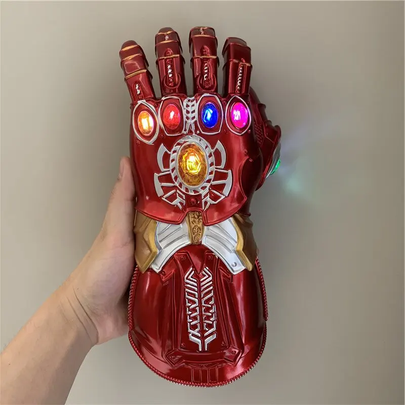 1:1 Superhero Gloves Weapen Red Stone Gauntlet Retro Ver. LED Light Carnival Halloween Cosplay Prop Kid Gifts Toys