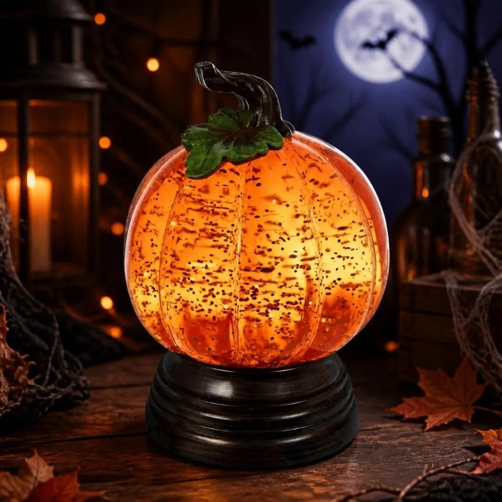Resin Glitter Pumpkin Table Lamp Retro Warm Light Halloween Night Light Battery-Operated Creative