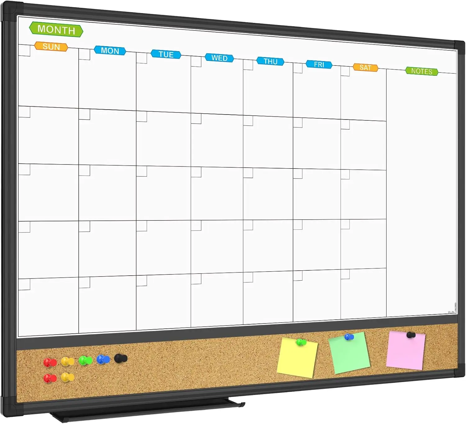 

Magnetic Calendar Whiteboard & Bulletin Corkboard Combination, 24 x 18 Inch, Black Aluminum Frame, Wall Mounted for Office Home