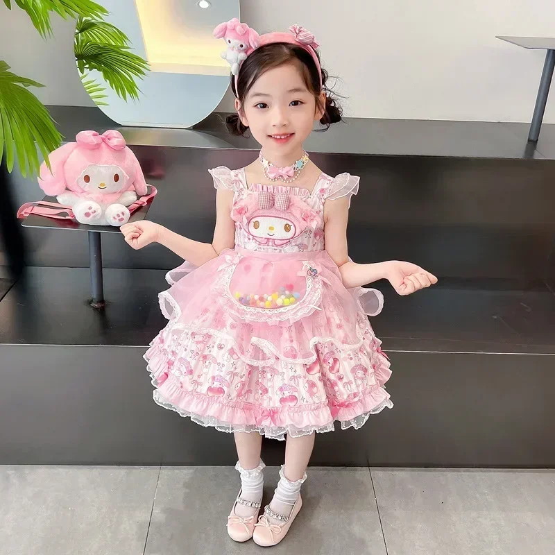 Cosplay Mymelody Lolita Princess Dress Summer Children Costume Dress Puffy Skirt Suit New Cute Girl Birthday Kawaii Gifts Sanrio