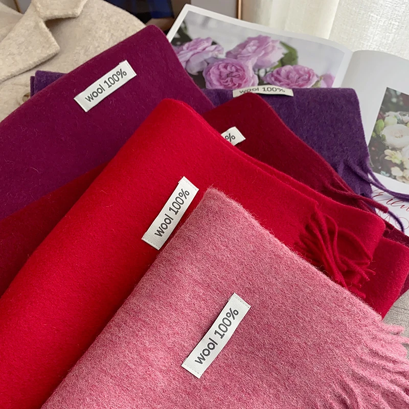 السيدات الصوف 100% الاسترالية وشاح من الصوف الخالص المرأة طويلة مهدب الدافئة شال كشمير شتاء رشاقته الدافئة محبوك وشاح للرقبة التفاف