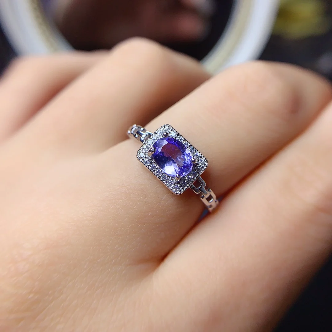 Brilliant Blue Sterling Silver 925 Natural new Tanzanite Ring Ladies Color Order Wedding Wedding Boutique Free shipping