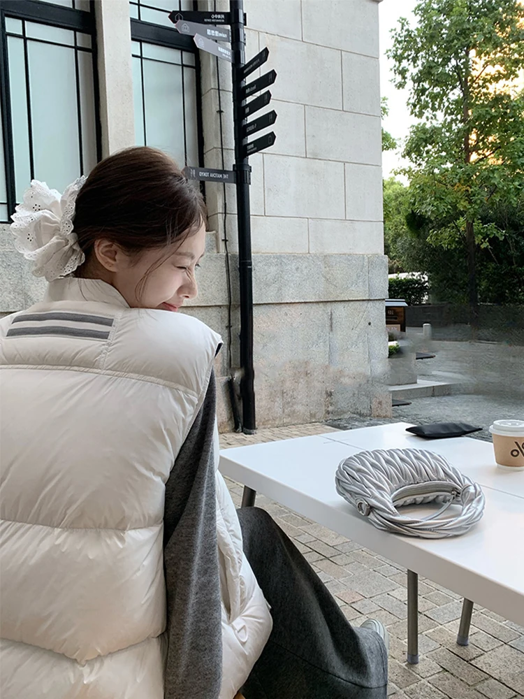 

Белая двусторонняя одежда, винтажный клетчатый тюре, женский свободный жилет на пуху, теплая верхняя одежда без певцов, для поездок на работу