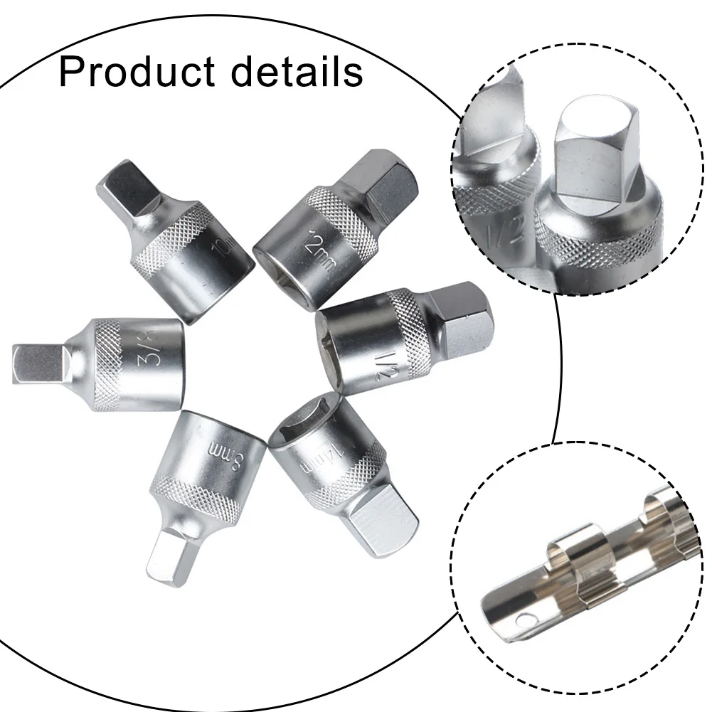 Silver 6pcs 1/2 Drive Sump Oil Filter Puller Set Square Head Screw Wrench For Auto Drain Socket Hand Tools