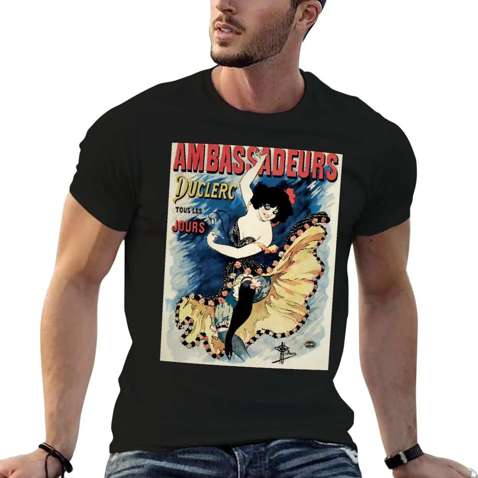 T-Shirt à manches courtes pour le sport, à séchage rapide, avec publicité des ambassadeurs du café chantant de la Belle Époque française