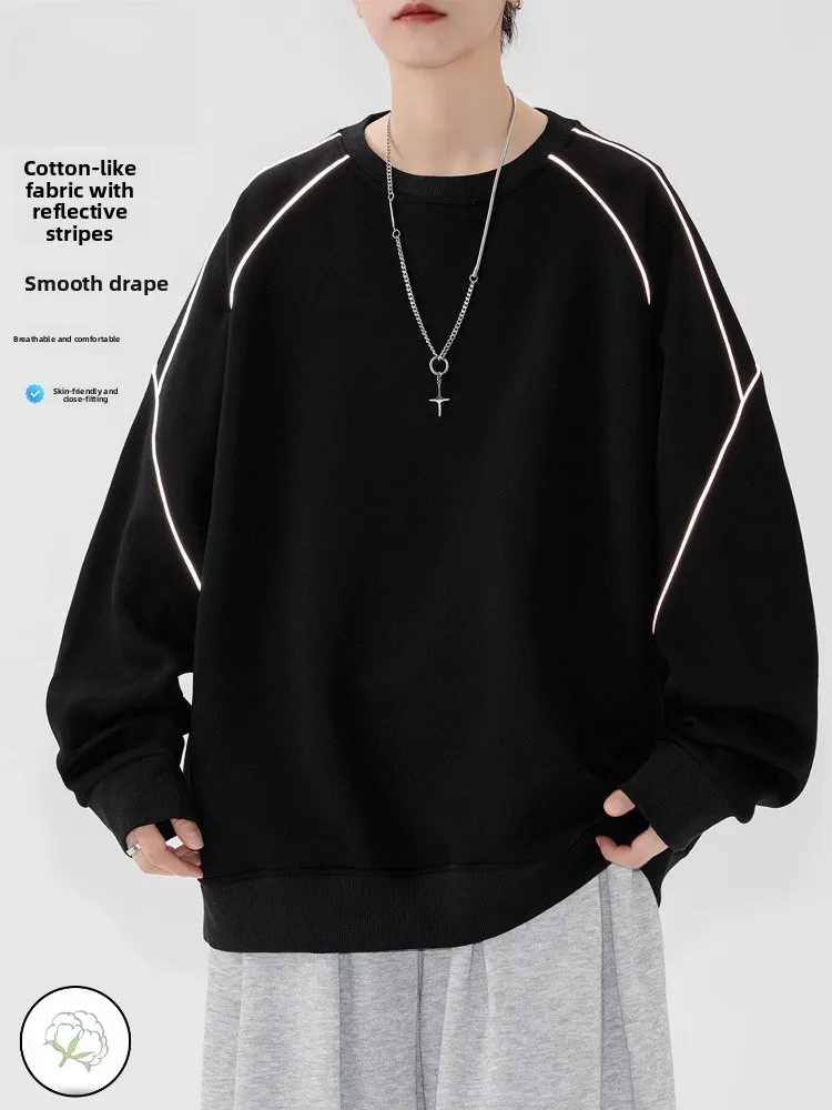 

Мужской свитшот Bla на весну и осень, свободного кроя, с полосатым узором, удобный, хлопковый, с длинными рукавами, круглым вырезом, повседневный топ для подростков