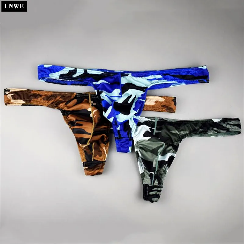 Camouflage Printed Mens Pouch Thong Panties T-back Underwear Sexy Bugle Convex Underwear Gay Plus Size M-XL