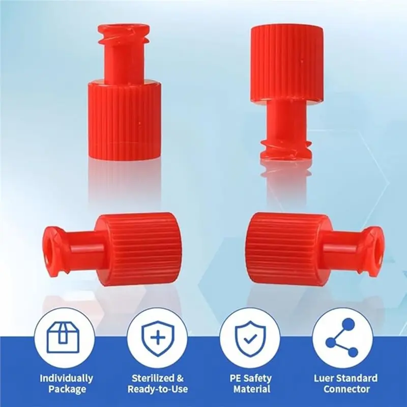 A03F-Doppelfunktions-Luer-Lock-Kappen, 100 Stück, für männliche/weibliche Anschlüsse, sterile Luer-Stopper, rote Verschlusskegel – Detail 6