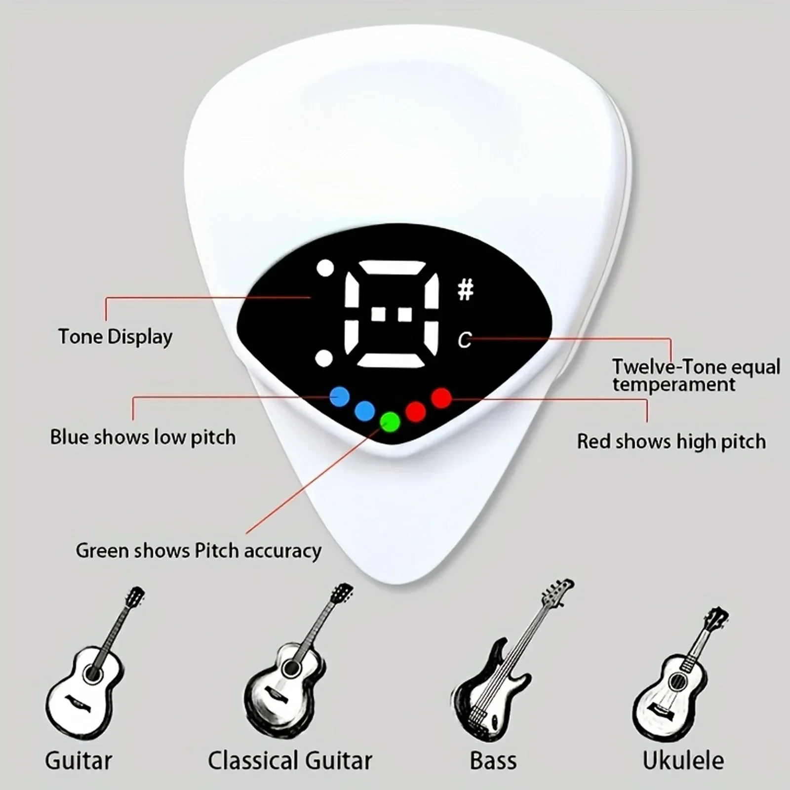 2-in-1 Guitar Pick & Tuner Portable Multi-Purpose Pitch Calibrator for Folk Guitars and Ukuleles 12-Tone Equal Temperament image 5