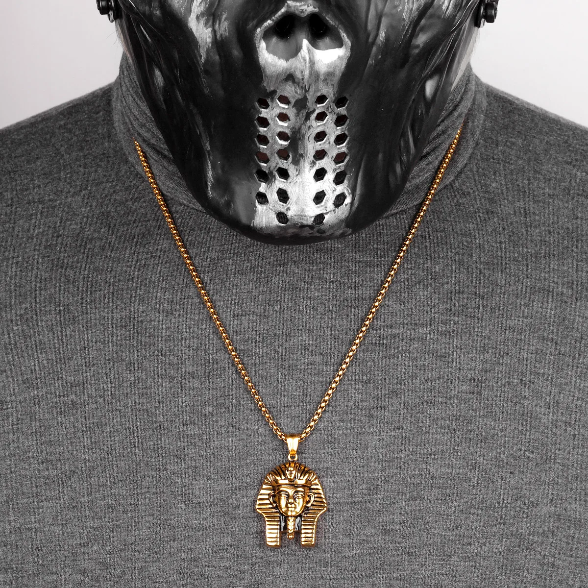 Egypt Pharaoh Long Men Necklaces Pendant Chain Punk Hip Hop for Boyfriend Male Stainless Steel Jewelry Creativity Gift Wholesale