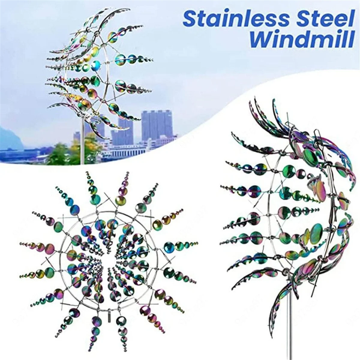 Magical Metal Wind Spinner, Ornament Spinners, Windmill for Garden, for Garden, Terrace, Lawn, Courtyard Landscape E