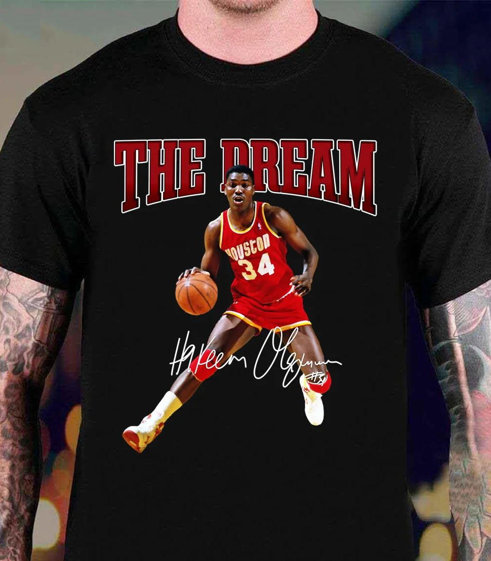 NEW Hakeem Olajuwon dream signed black T-shirt short sleeve S-5XL JJ4206