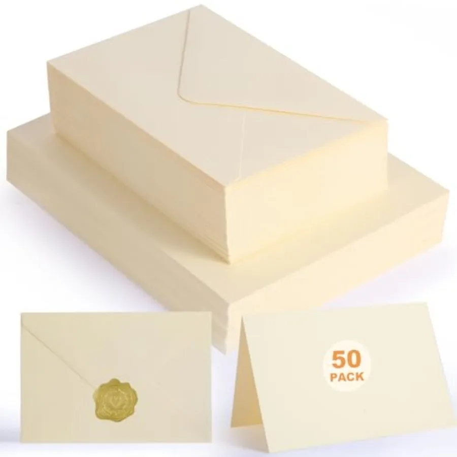 

50 PACK Cream Blank Cards and Envelopes 4x6 Inch, Note Greeting Cards, Folded Ivory Cardstock and Envelopes Self Seal for Weddi