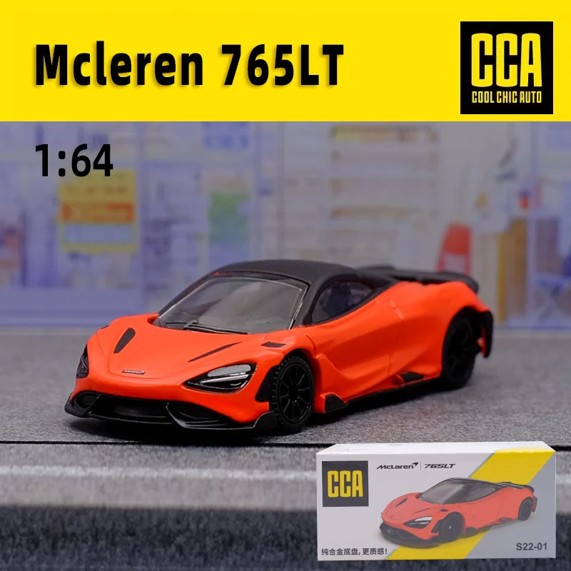 CCA 1/64 Mcleran 765LT, coche súper deportivo, aleación, modelo fundido a presión, chasis de aleación, suspensión de cuatro ruedas, modelo de colección deslizante