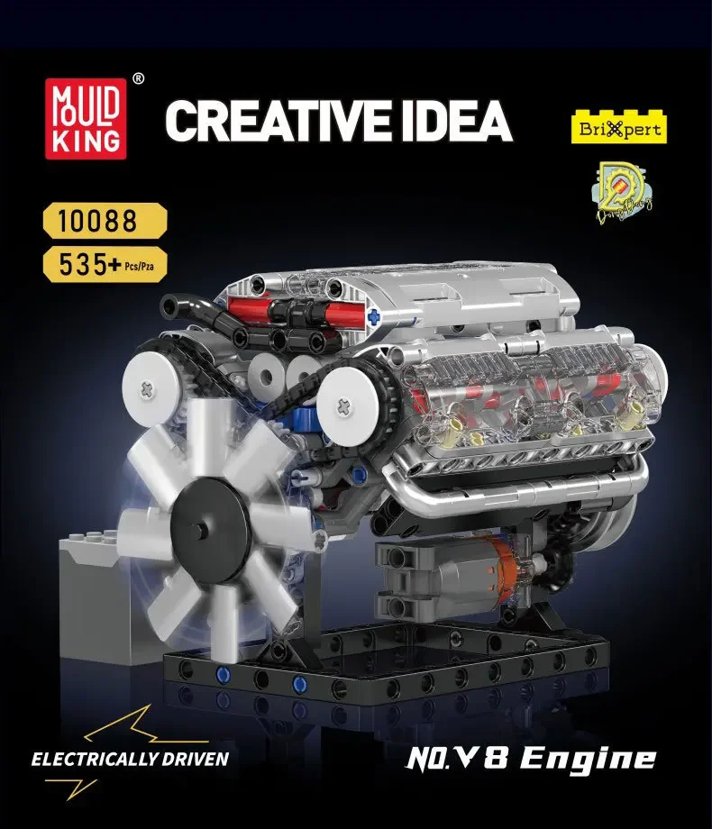 

MOULD KING 535PCS V8 Engine Building Blocks Model DIY Mechanical Assembly Ornament Bricks Kit for Adults Educational Gift 10088