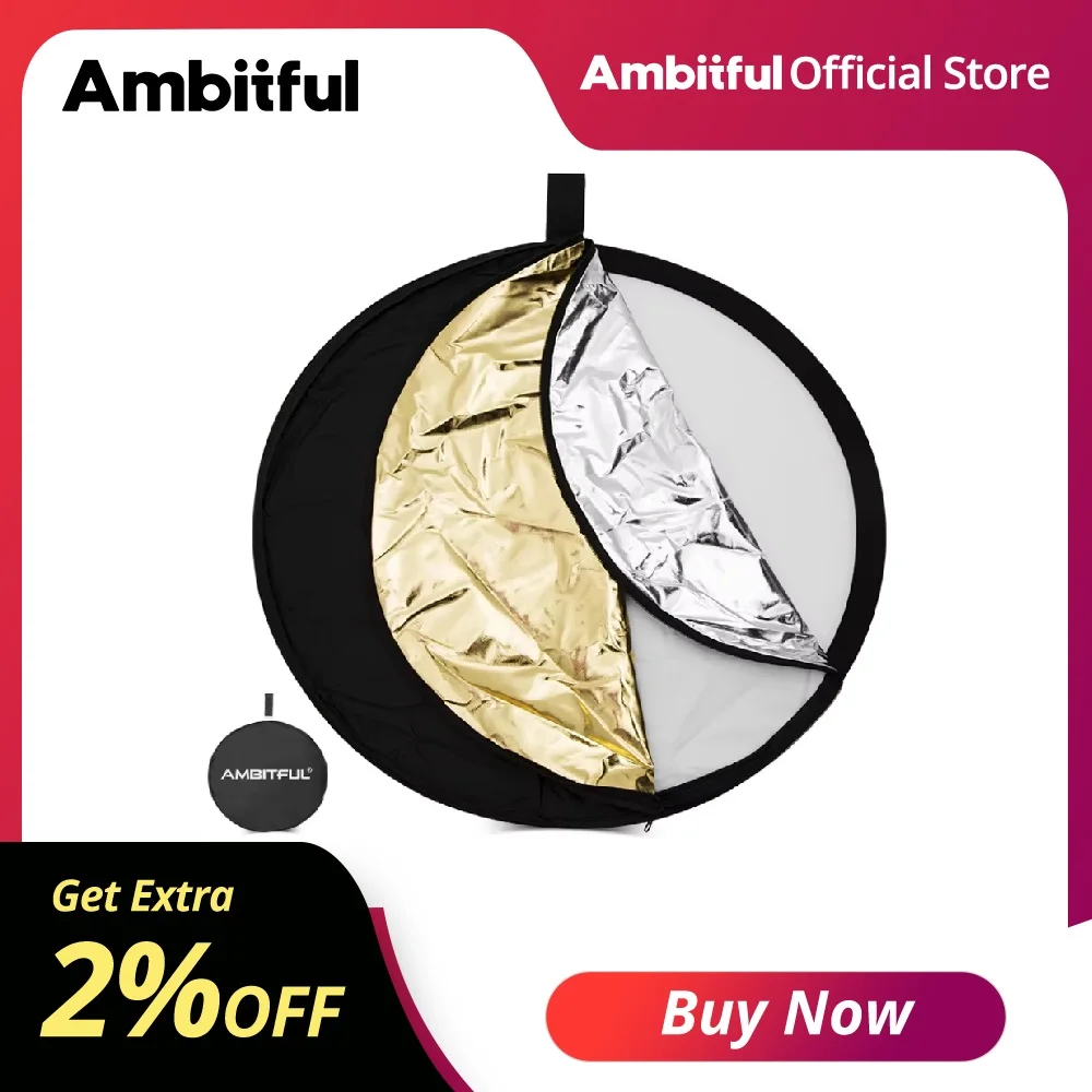 Réflecteur photo rond pliable portable Ambitful 5-en-1 60CM 80CM 110CM 80x120CM Argent Blanc Or pour Studio