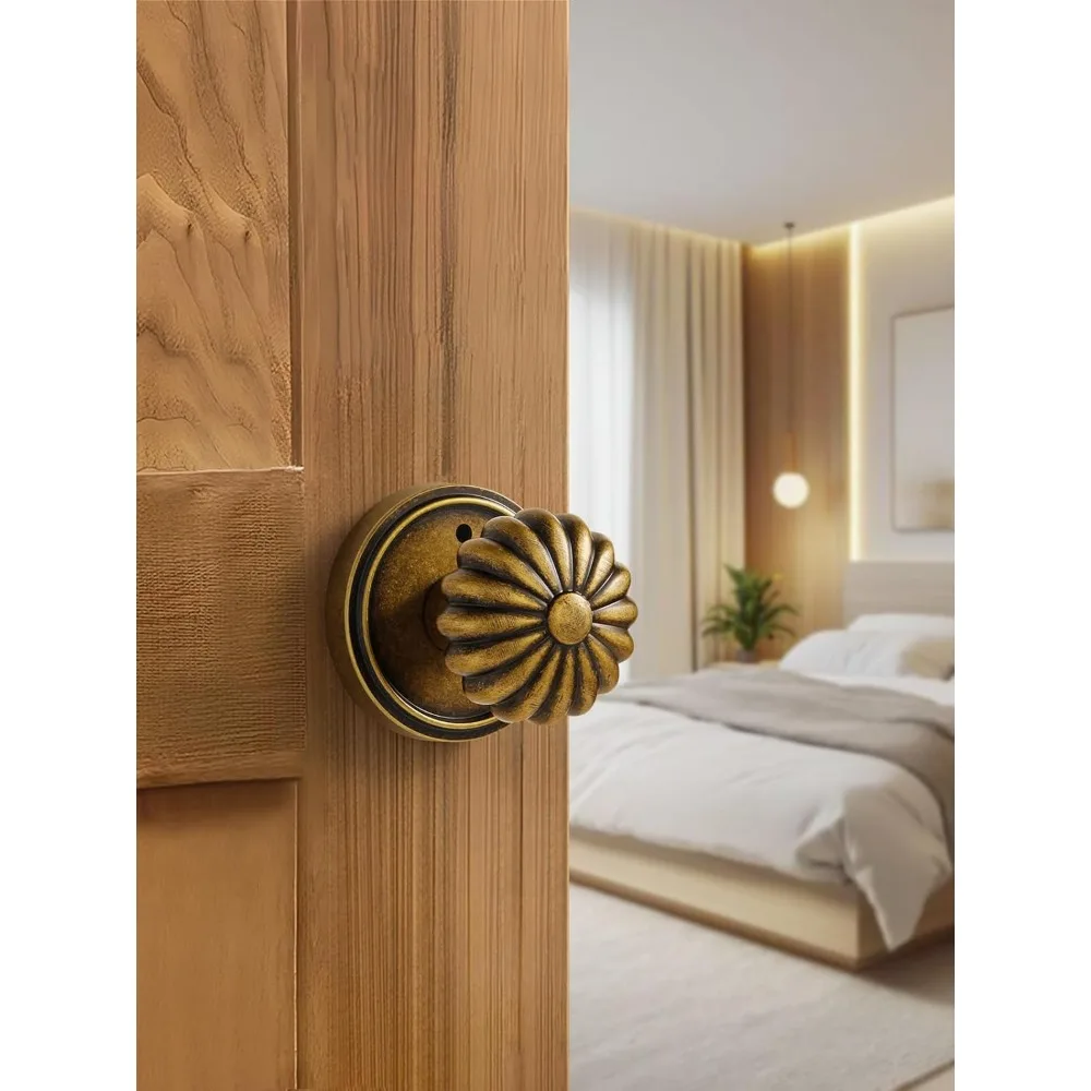 Antyczne mosiężne klamki do drzwi w stylu vintage - retro uchwyty do drzwi wewnętrznych do łazienki i sypialni, gałka ze stopu aluminium w klasycznym stylu