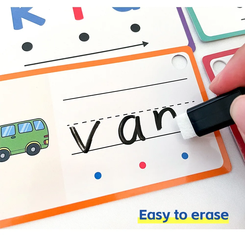 Dry Erase Handwriting Flash Cards 60pcs Phonics CVC Words Phonics Game Beginning Phonics Word Builders Spelling Reading Words