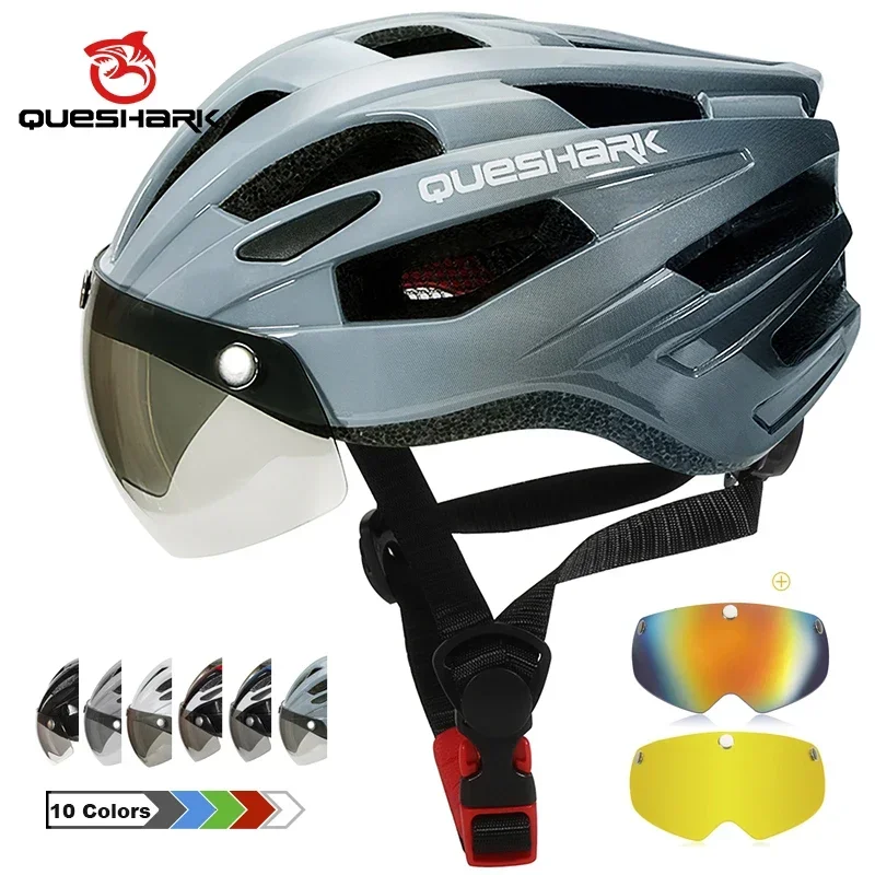 

QUESHARK Men Women Ultralight Cycling Helmet MTB Road Bike Bicycle Motorcycle Riding Removable Yellow Grey Colorful Lens QE120