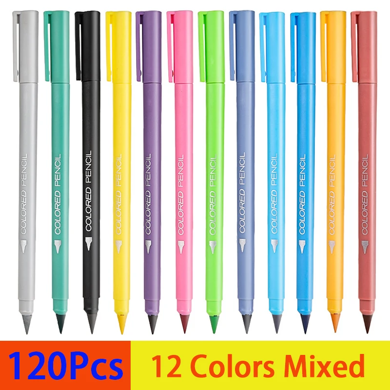 

120Pcs Technology Unlimited Writing Pencil Replaceable Pencil Nib Art Sketch Painting Tools 12 Colors Colored Pencils