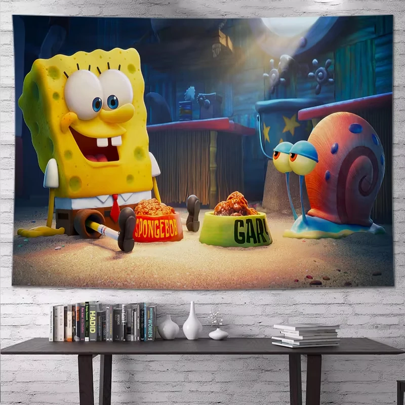 سبونجبوب سكوير وباتريك ستار الكرتون نسيج الجمالية غرفة ديكور المنزل الهبي الجدار الشنق خلفية نسيج هدية