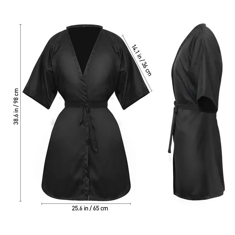 Lurrose 1Pc Salon Client Jurk Gewaden Cape Kapsalon Haar Knippen Kiel Voor Klanten Kimono Stijl (Zwart)