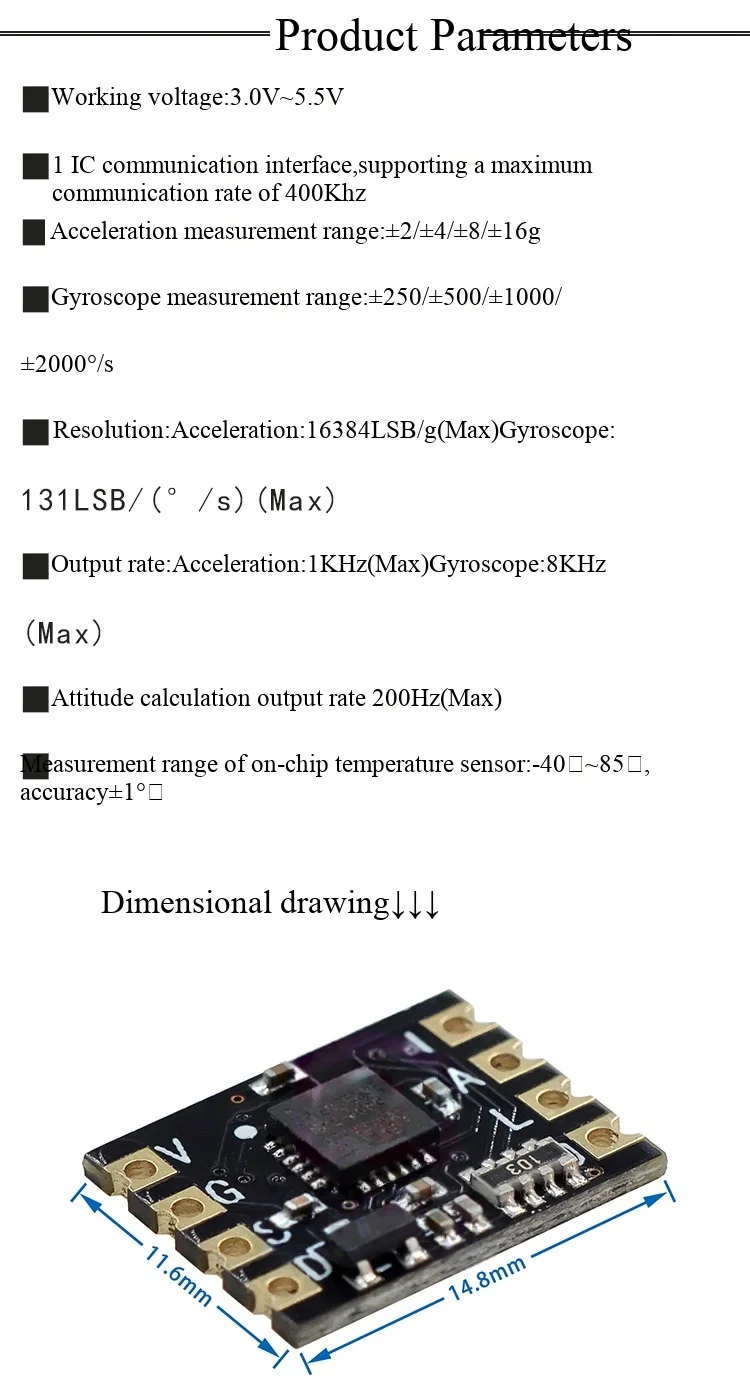 MPU-6050 Drei-Achsen-Beschleunigungsmesser-Gyroskop-Modul 6DOF Gyroskop-Sensormodul – Detail 3