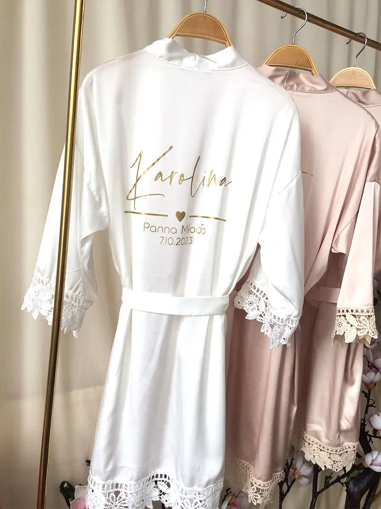 Customized Summer Lace Sleepwear Bride&Bridemaid Wedding Robe Personalized Gown Champagne Kimono Silk Bathrobe Satin Night Dress