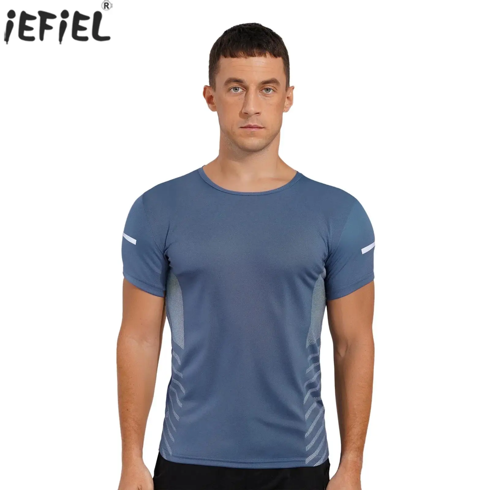 

Men Quick-Drying Breathable Striped Sports Top Shirts Short Sleeve T-shirt Moisture-Wicking Athletic Workout Running Shirt Tops