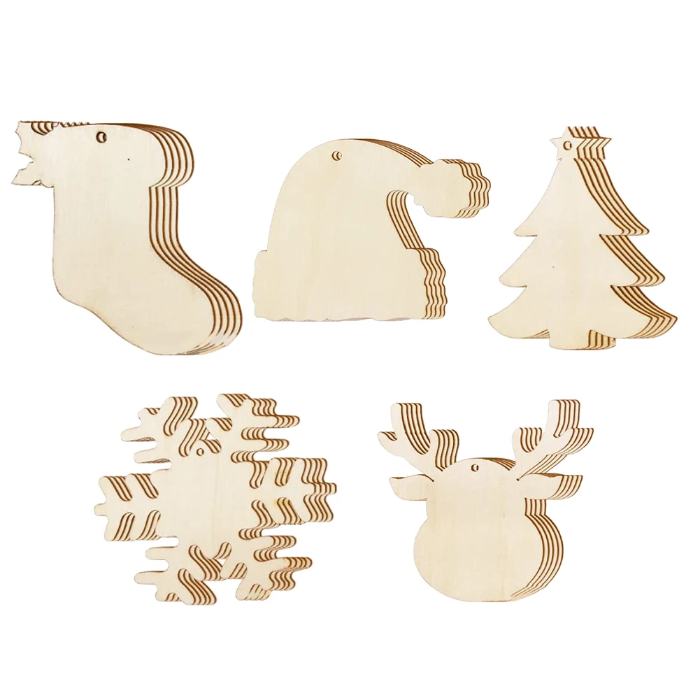 

10pcs Christmas Wooden Chip With Hemp Rope Xmas Wooden Chip Hanging Ornaments Pendants Ornaments Kids Gifts Decor