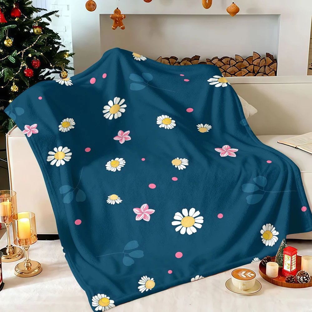 Plum Daisies Grid Premium Thanksgiving Microfiber Fuzzy Blanket Perfect for Family Gatherings Holiday Movie Nights