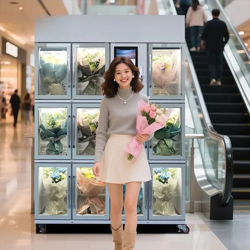 

Customized Self Service Flower Vending Machine Commercial Touch Screen Fridge High Capacity 24h Unattended Wholesale Sale