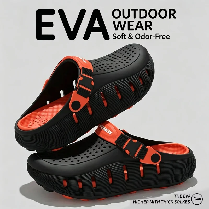 Summer Men's New Outdoor Non Slip Cool Slippers Thick Soled Clogs Cave Shoes One Step Trendy Thick Bottom Odor Proof Beach Shoes image 5