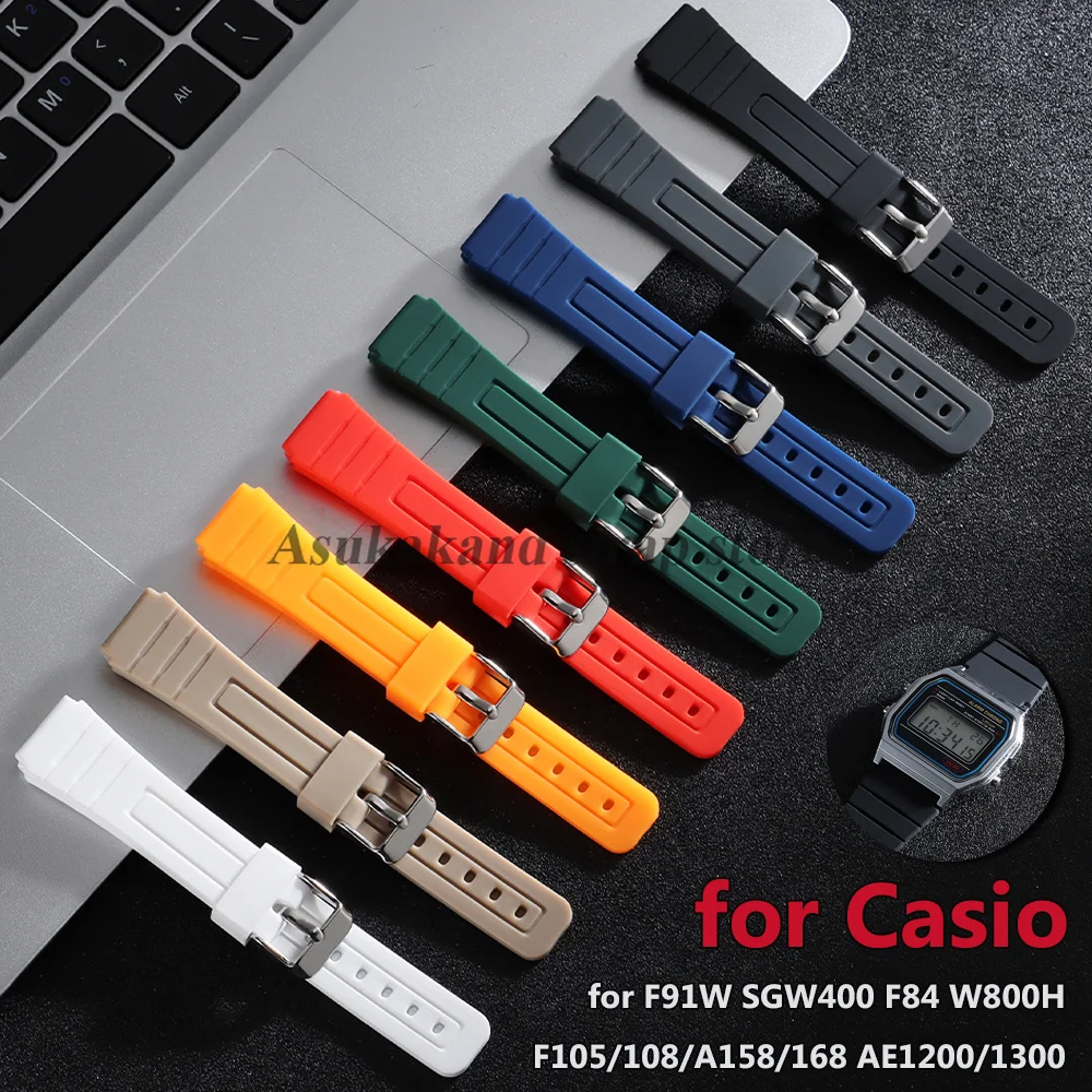 Silicone Strap 18mm for Casio Watch Band for F91W SGW400 F84 W800H F105/108/A158/168 AE1200/1300 Rubber Men Women Sport Bracelet