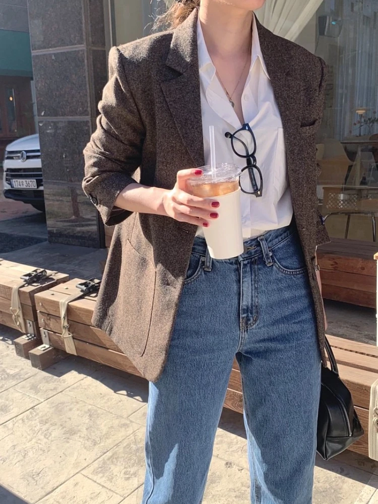 Franse Retro Klassieke Jasje Damesmode Single-breasted Wollen Jasje Vrouwelijke Herfst Winter Lange Mouw Uitloper Jassen