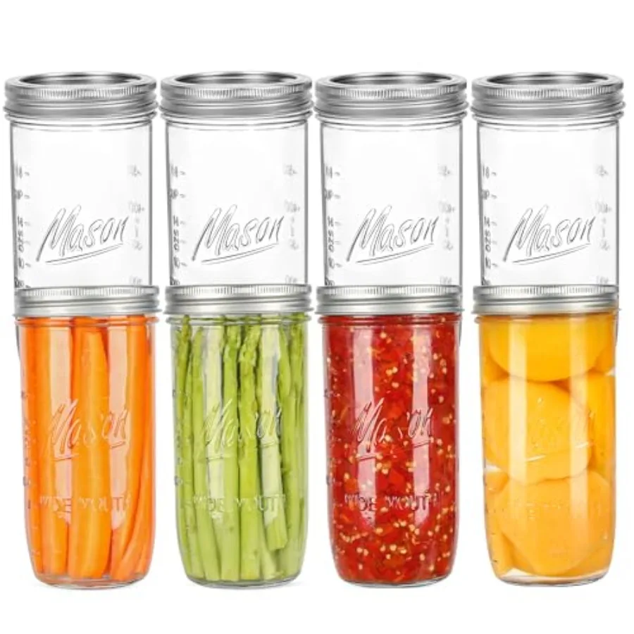 

Стеклянные банки Мейсона с широким горлом, 24 унции - Банки для консервирования с металлическими герметичными крышками и колпачками, стеклянные банки Мейсона 24 унции для ферментации и засолки.