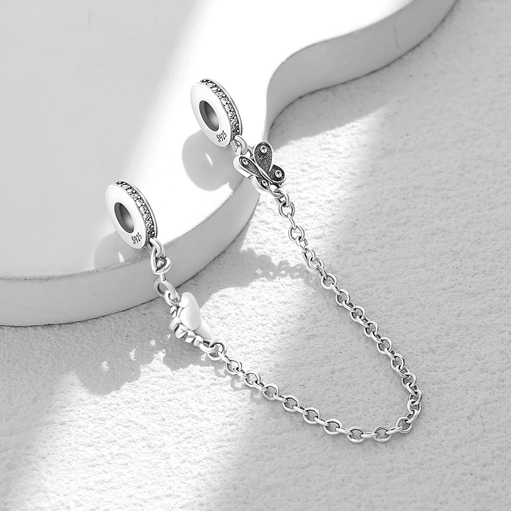 Bee Butterfly Safety Chain Charms Fit Pendant 925 Original Charm Bracelet Women 925 Silver Hot Sale Bead DIY Jewelry Gift New