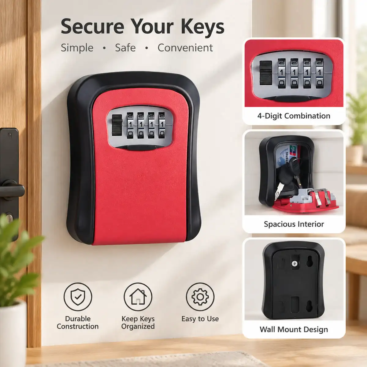 Wall Mounted Key Lock Box Combination Storage Safe Box Outdoor Key Holder For Home Office Garage Real Estate Security  Box