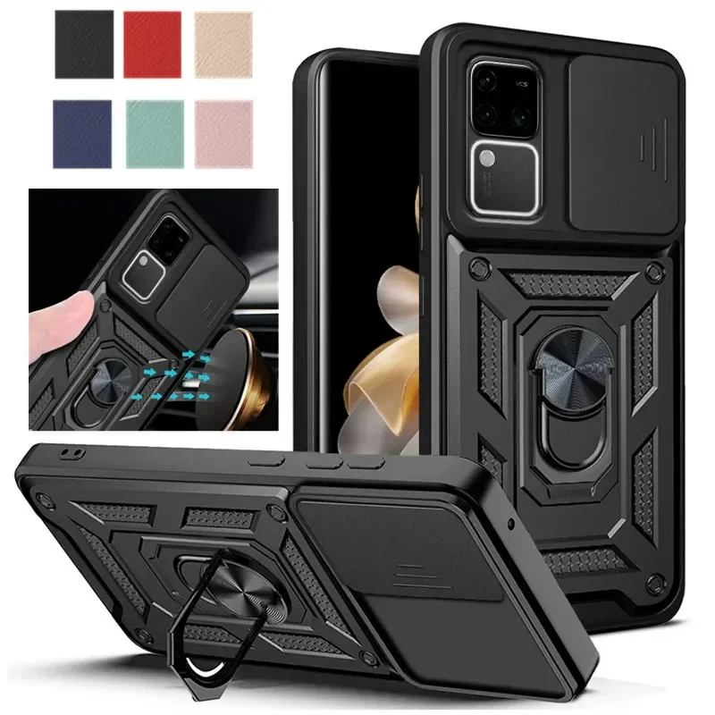 Funda de teléfono Armor para VIVO V30 Pro V40 Lite V29 V50 V27e, funda protectora de lente con anillo, soporte magnético, Fundas