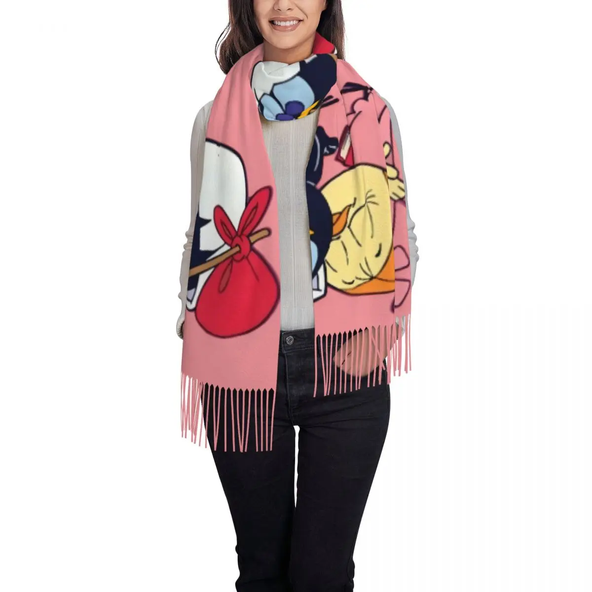 تخصيص كاليميرو مانغا أنيمي وشاح التفاف للنساء شتاء طويل دافئ شرابة شال للجنسين إيطاليا التلفزيون الكرتون الأوشحة #2