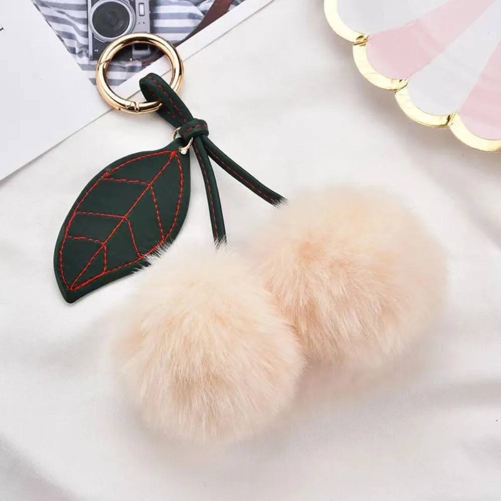 Kawaii Cherry Toy Keychain Rabbit Fur Ball Leaf Key Ring Plush Multi-color Key Accessory Car Key