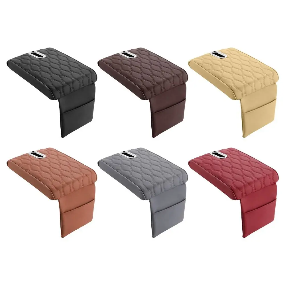 

Portable Center Console Armrest Cushion Multifunctional PU Leather Armrest Pad with Tissue Box Storage Bag Height Increasing