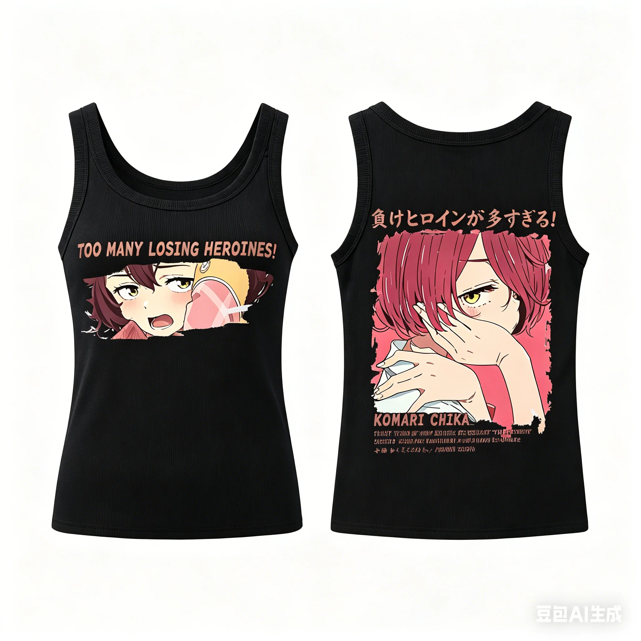 Makeine Too Many Losing Heroines! Ribbed Tank personality Clothes New Model Anime T-shirt Plus Size Streetwear Trendy Y2k Short