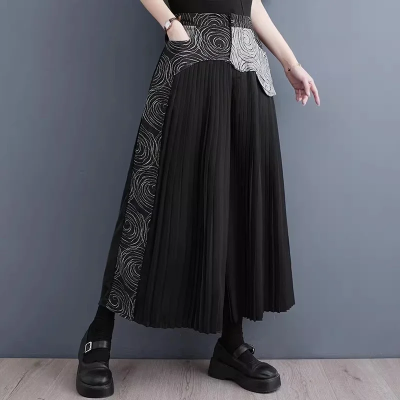 كاوبوي مطوي السراويل النسائية الصيف نمط جديد فضفاض المألوف المطبوعة المرقعة عادية واسعة الساق السراويل w415 #3